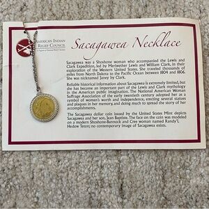 American Indian Relief Council 2015 Sacagawea Replica Coin Pendant Necklace NEW